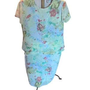 1980s Vintage Plus Size Mary McFadden Pastel Floral Print Dress
